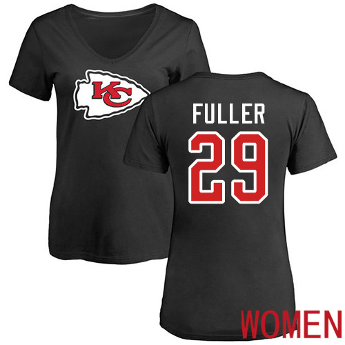 Women Football Kansas City Chiefs #29 Fuller Kendall Black Name and Number Logo Slim Fit T-Shirt